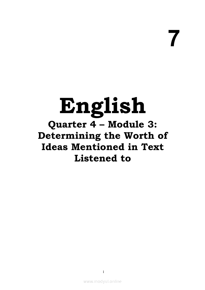 English Quarter 4 Module 3 Determining The Worth Of Ideas Mentioned 