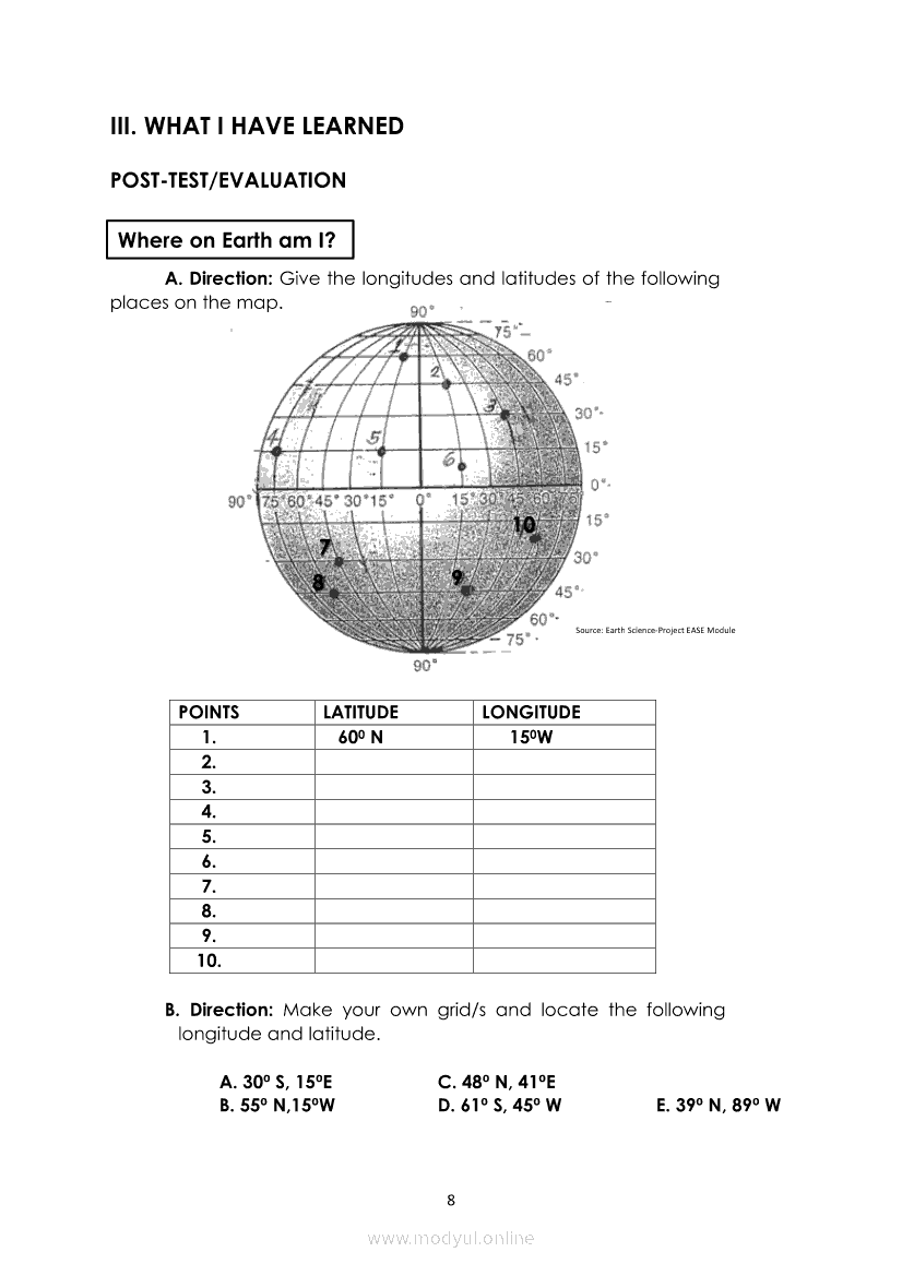 Locating Places Using Coordinate System For Science Grade 7 Quarter 