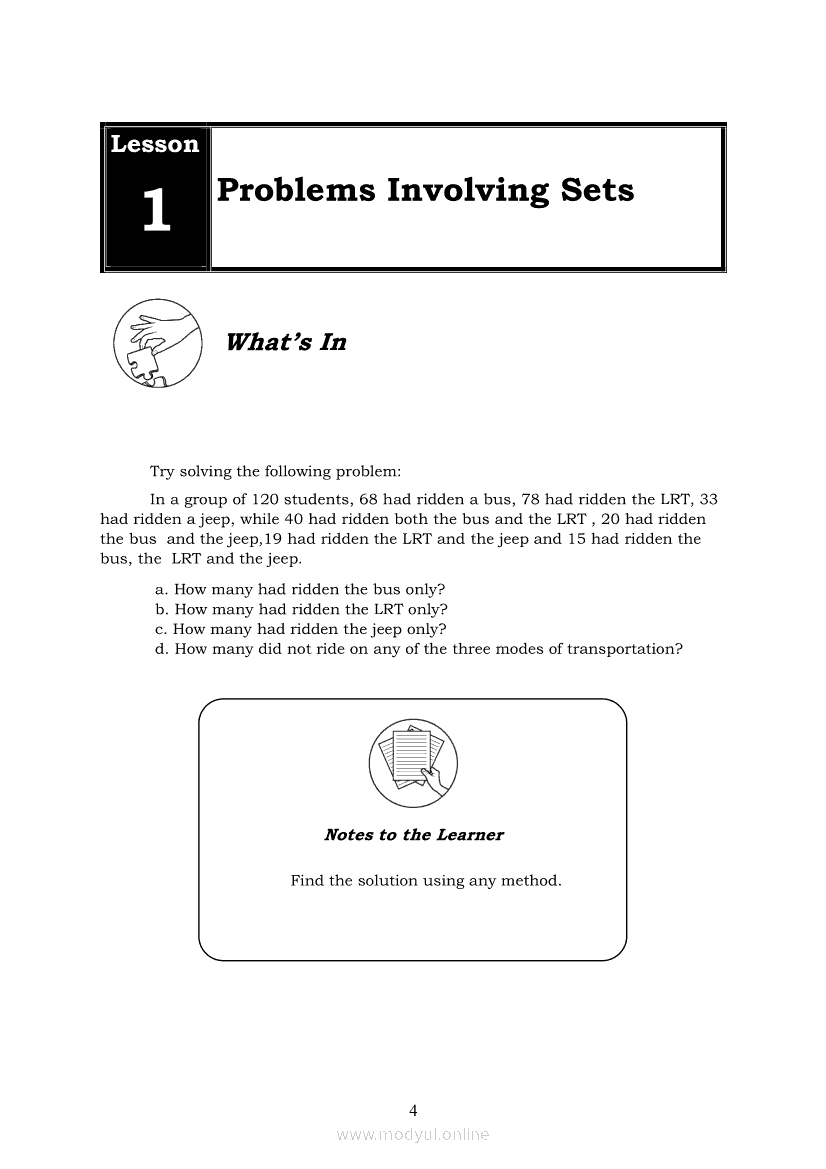 problem solving involving sets grade 7 ppt